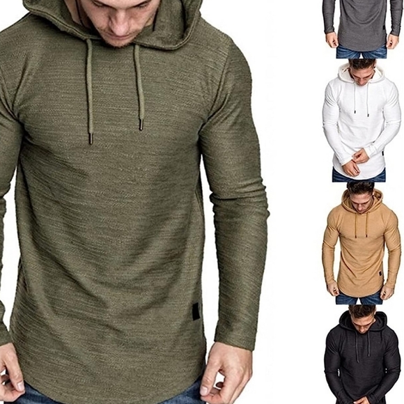 ZZSRJ Men's Casual Fashion Solid Color Long Sleeve T-Shirt with Hood - Picture 4 of 6